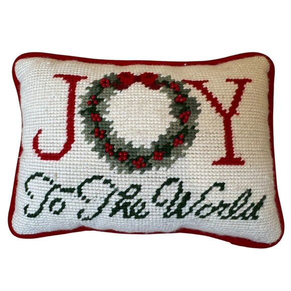 Set of 3 Needlepoint Christmas-Themed Holiday Mini Pillows 6" x 9" x 3" EUC - Picture 2 of 8